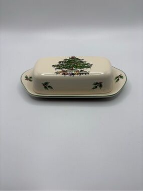 Spode Santa On Christmas Tree Ceramic Covered Butter Dish Multicolour 7.5”